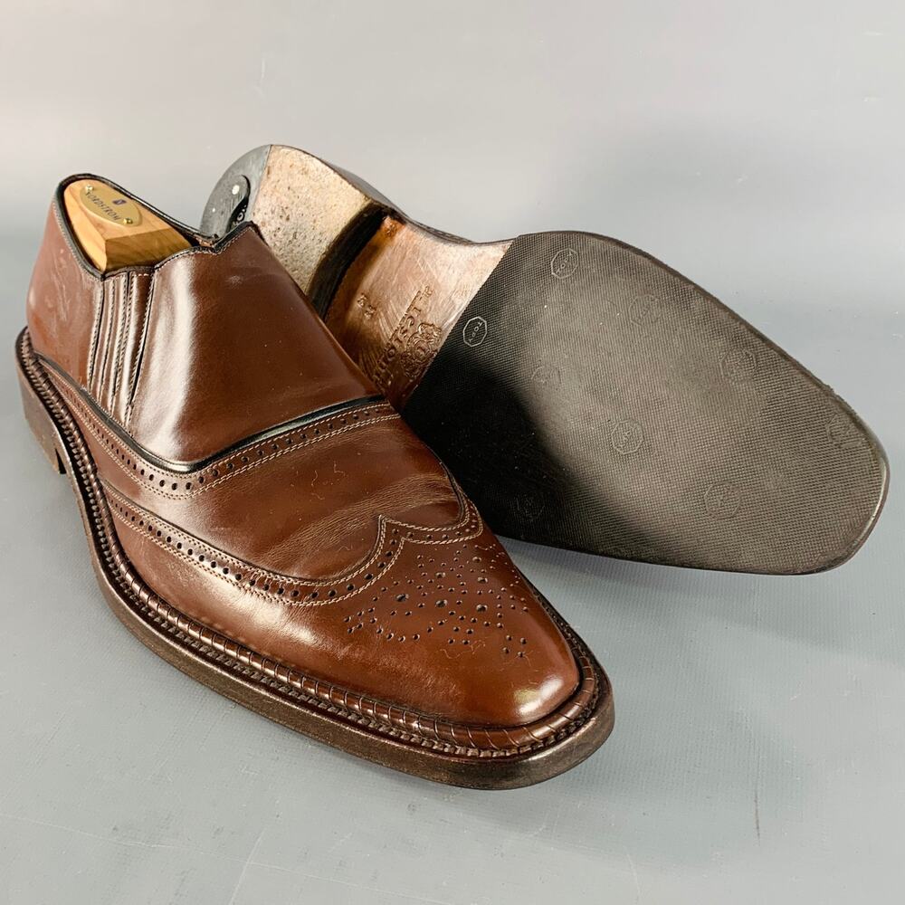 A. TESTONI Size 12 Brown Leather Perforated Wingtip Loafers - Picture 5 of 8